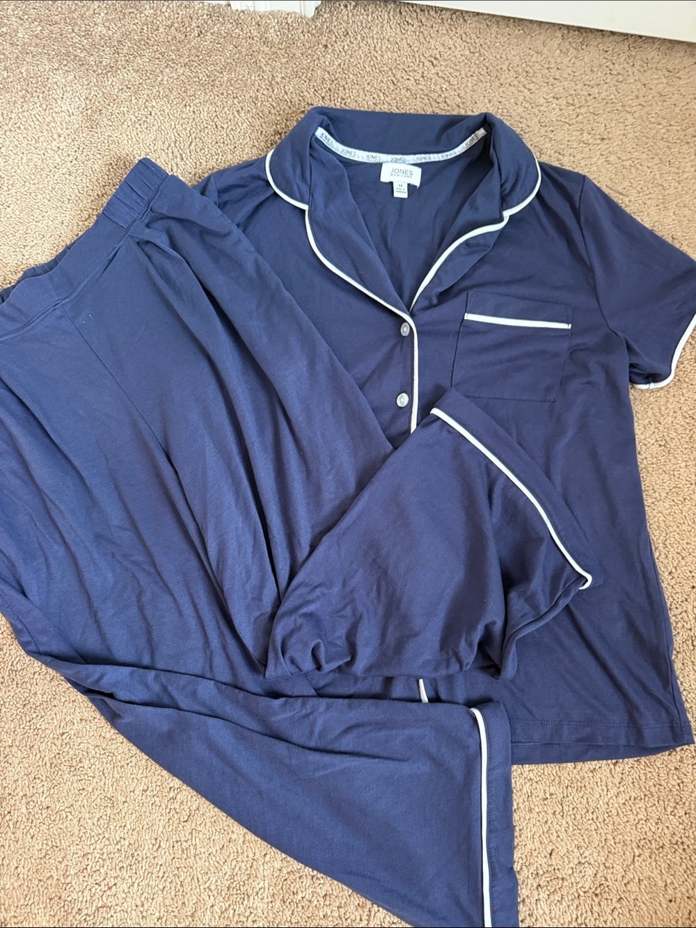 Jones New York Navy and White Short-Sleeve Pajama Set
